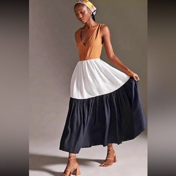 NWT Anthropology En Saison V-Neck Colorblock Maxi Dress - Picture 1 of 11